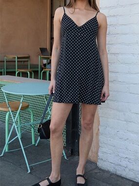 Brandy Melville Black Polka Dot Mini Slip Dress